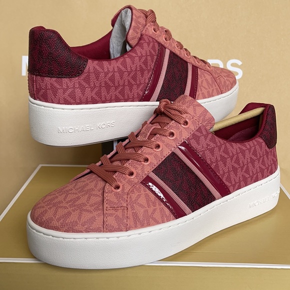 Michael Kors Poppy Stripe Lace Up MK Signature SM 49F1POFS2B Berry Multi WMNS - Picture 10 of 16